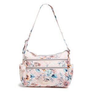 Vera Bradley Peach Blossom Bouquet Triple Zip Shoulder Purse Performance Twill